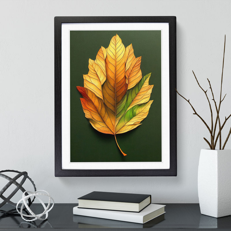 Autumn Leaf No.2 - Single Picture Frame Print, 46cm H x 34cm W x 2cm D, Black Framed