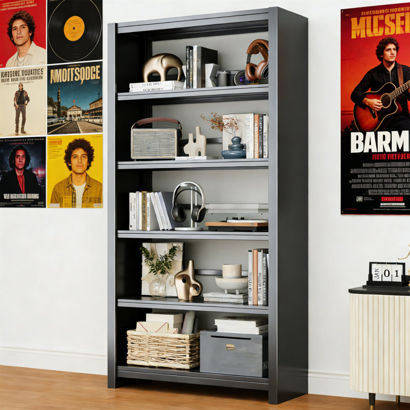 5-Tier AV Media Stand, 69.3" Tall, Open Shelves For CD, Record Player, AV Equipment, Black