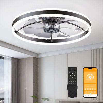 Smart Ceiling Fan with LED Light, 7 Blades Modern Metal Design, 6-Speed Quiet DC Motor, APP & Remote Control, Dimmable Light 3000K-6500K