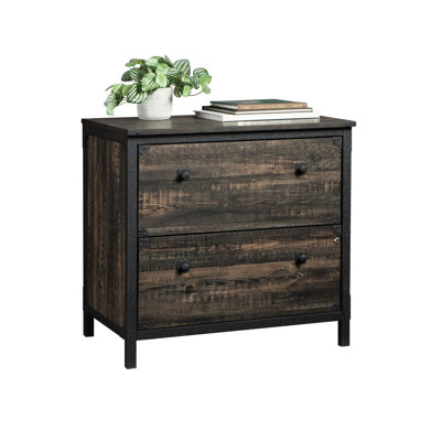 Classeur latéral rustique brun avec conception verrouillable, mouvement de tiroir à pleine extension, structure en métal thermolaqué, assemblage rapide et facile, hauteur de 29,53 pouces pour une installation soignée, deux tiroirs