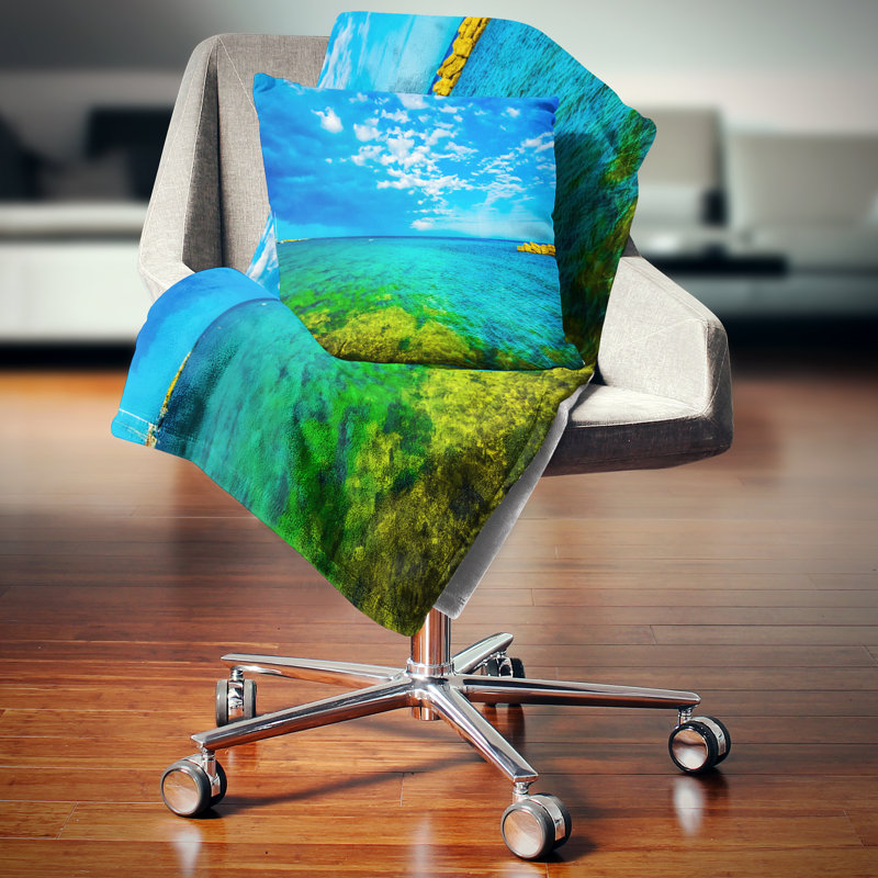 Coussin pittoresque «Seashore» bleu vert, 16 po x 1 po, Coussin décoratif