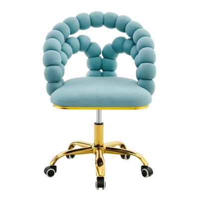 Modern Teal Velvet Accent Chair, Gold Metal Casters For Home & Office