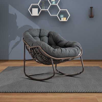 Modern Classic Metal Frame Wrapped with Rattan Egg Rocking Chair, Indoor/Outdoor Use by Hokku Designs