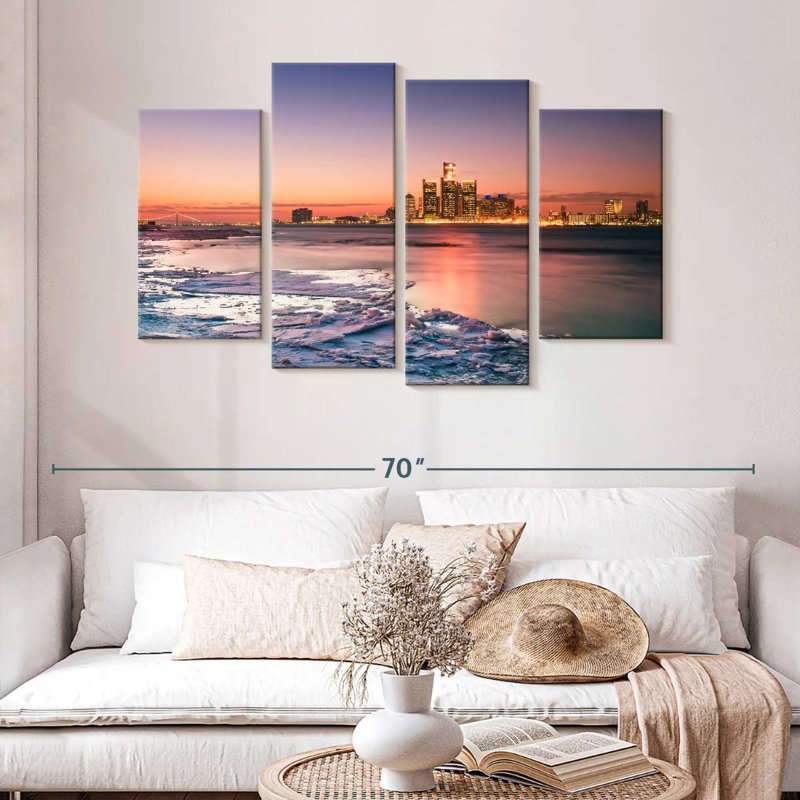 Keesha Detroit Skyline In Winter, 32" H x 52" W