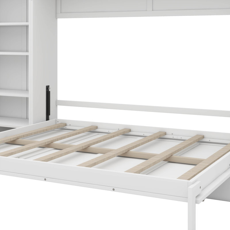 Grand lit escamotable mural avec rangement réglable et tablette, cadre de lit avec 1 tiroir personnalisable, Blanc