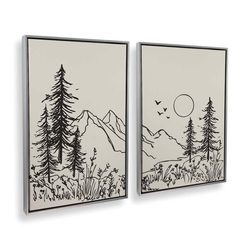 Whispering Peaks v2, ensemble de 2 impressions, 18 po x 12 po, Cadre flottant en chrome poli