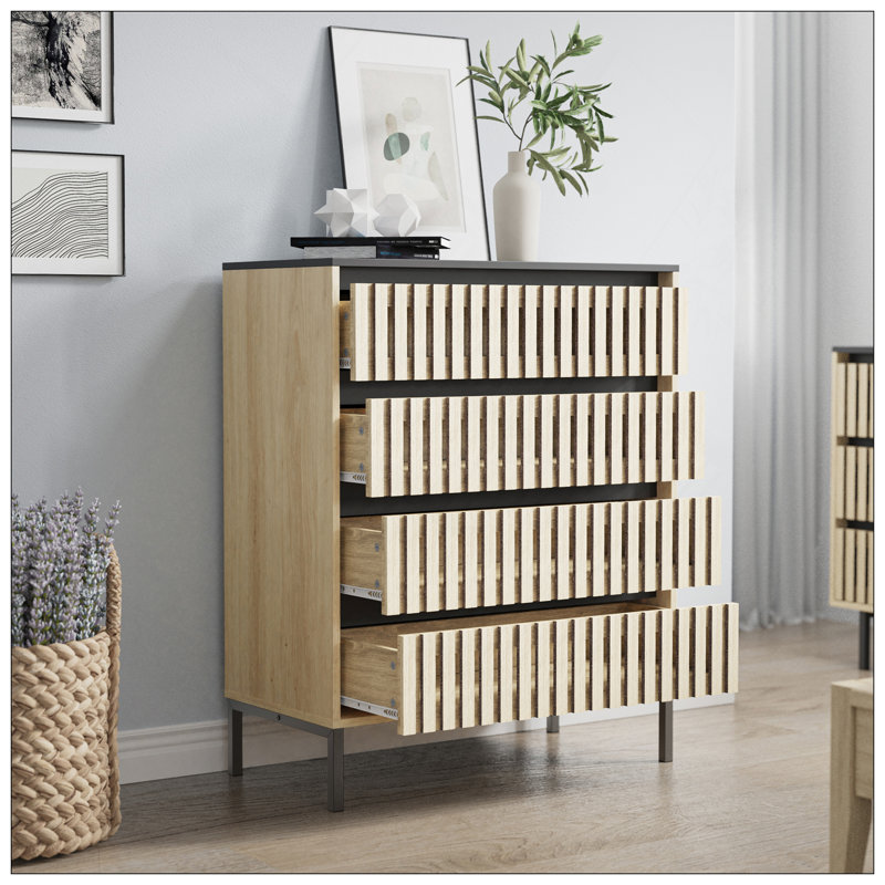 Cannelé, armoire de rangement à 4 tiroirs, armoire autoportante, rangement pour vêtements de chambre à coucher, grande capacité, minimaliste moderne