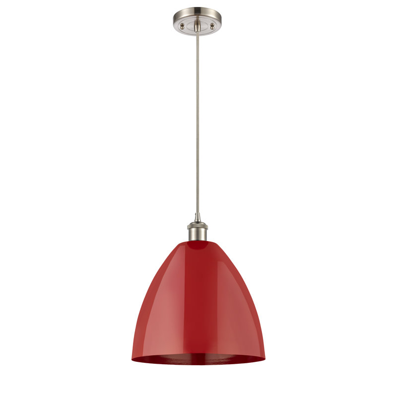 Luminaire suspendu conique 1 lumière, H 14,75 po x l 12 po x P 12 po, Rouge, Nickel satiné brossé
