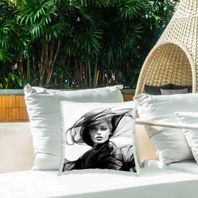 Coussin d'extérieur «Woman with Chic Hat» par RB