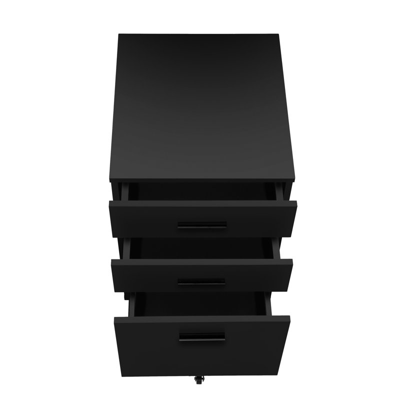 Boîte contemporaine à dossiers roulants, stratifié noir pour armoire de rangement de bureau efficace, tiroirs