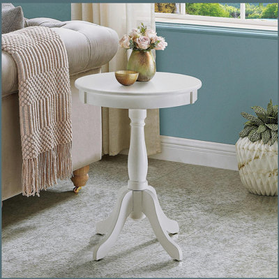 Table d'appoint blanche avec piédestal tourné