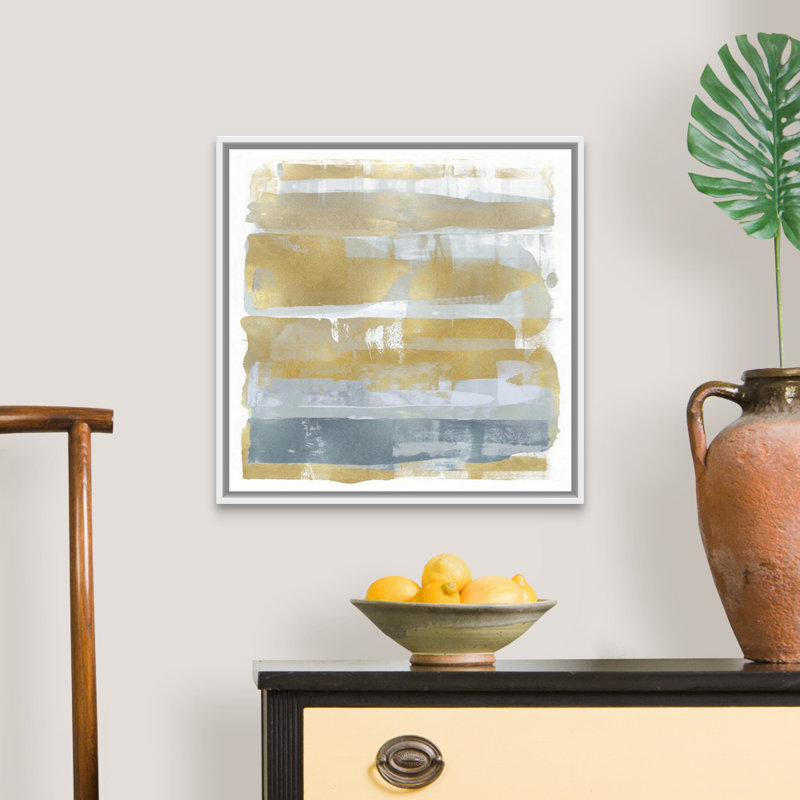 Reproduction d’art sur toile, "abstract expressions Light Gold" par David Moore, H 22 po x l 22 po x P 1,75 po, Cadre blanc