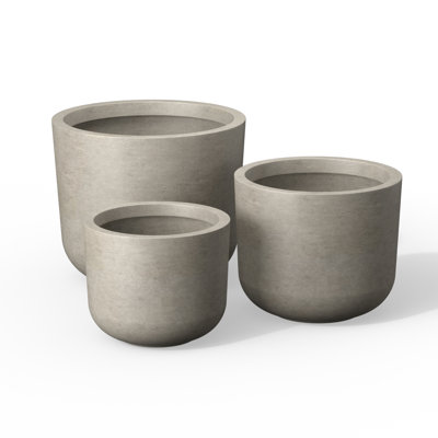 Set of 3 Round Concrete Planters, 9/11/13 Inch Modern Indoor&Outdoor Plant Pot Set