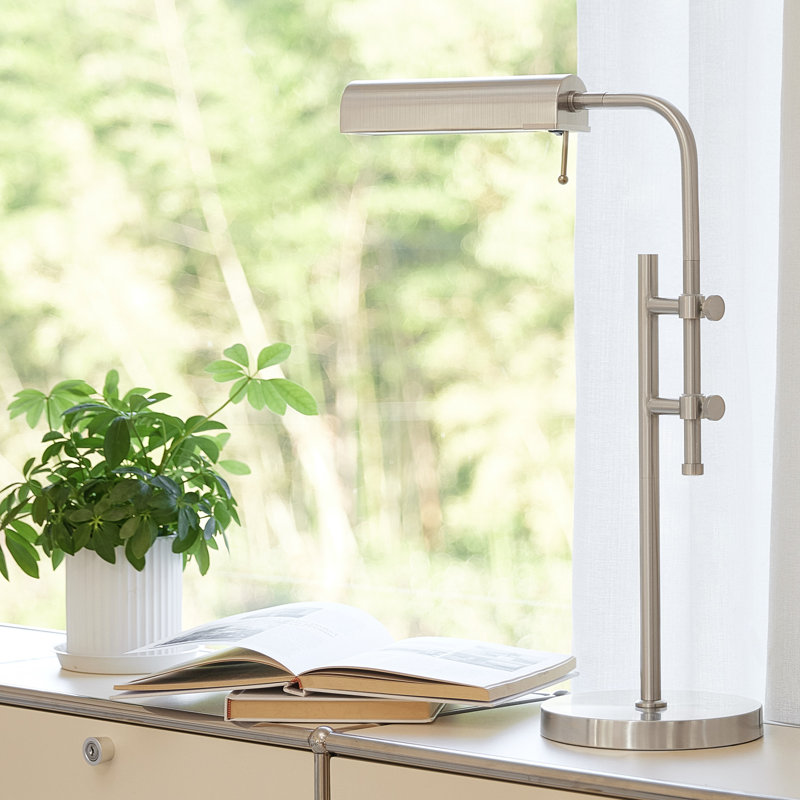 24.5" Adjustable Height Industrial 3CCT LED Reading Table Lamp in Nickel, Silver