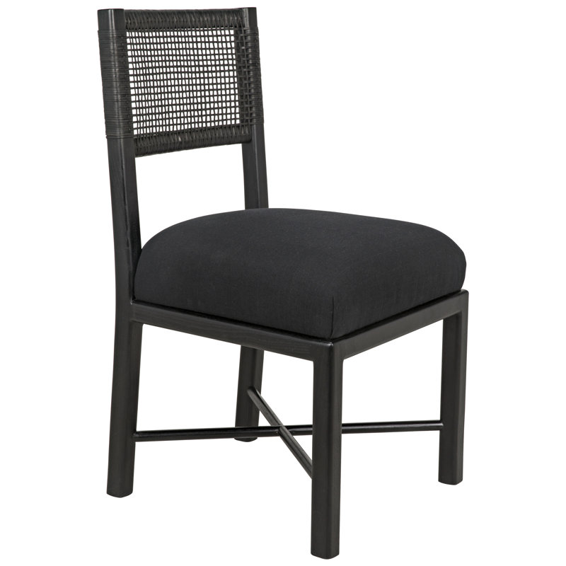Lobos Upholstered Leather Side Chair in Soft Cotton and Sungkai Wood