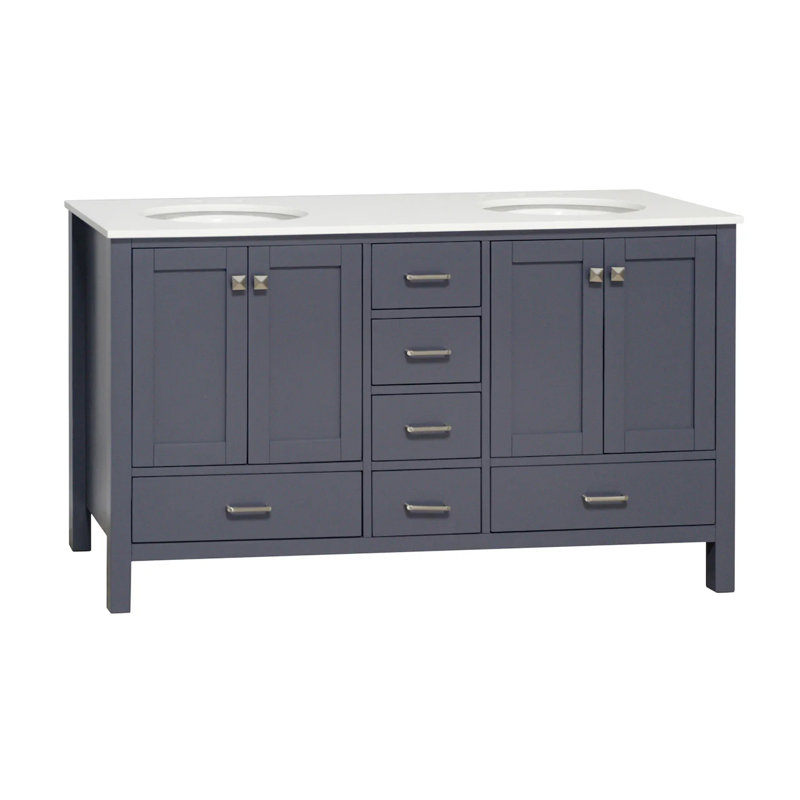 Ensemble de meuble-lavabo double 60 po Claudett, Blanc d'ingénierie, Gris marine