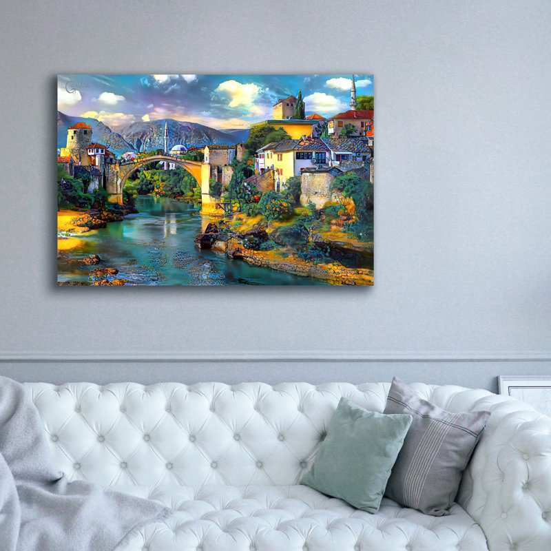  «Bosnie-Herzégovine Mostar» par Pedro Gavidia, art mural sur toile, 60 po x 40 po, H 40 po x l 60 po