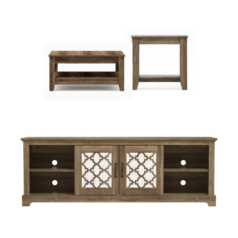 Weddel Basilico Transitional Coordinated 3 Piece Living Room Furniture Set, Knotty Oak, Knotty Oak