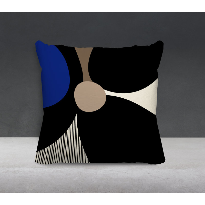 Coussin intérieur / extérieur en polyester filé Lara, 15 po x 15 po, Bleu marine / Blanc cassé
