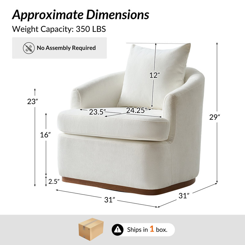 Fauteuil demi-tonneau pivotant en chenille moderne l 31 po Berklie avec accoudoirs uniques et pieds en bois massif