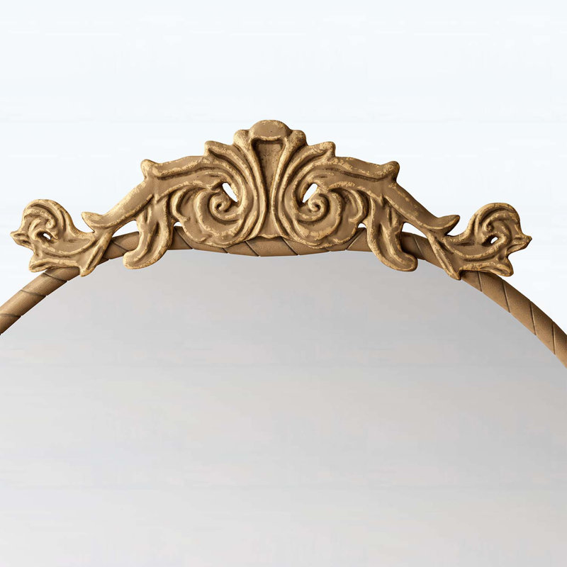 58"X24" Arched Full Body Hanging Wall Mounted Mirror With Vintage Ornate Carved Applique On Top, Bronze