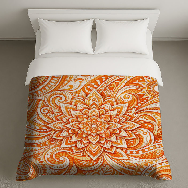 Housses de couette orange à motif cachemire, Très grand lit