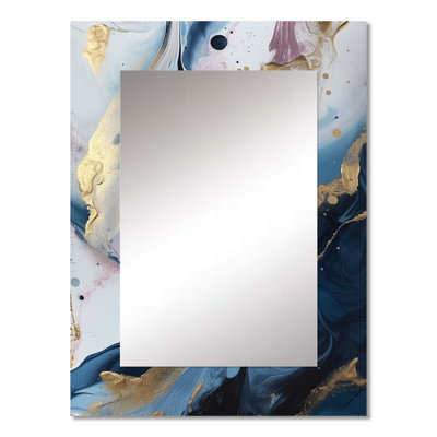 Blue And White Enigmatic Stones II - Marble Wall Mirror, Blue Decorative Mirror, Printed Metal Art