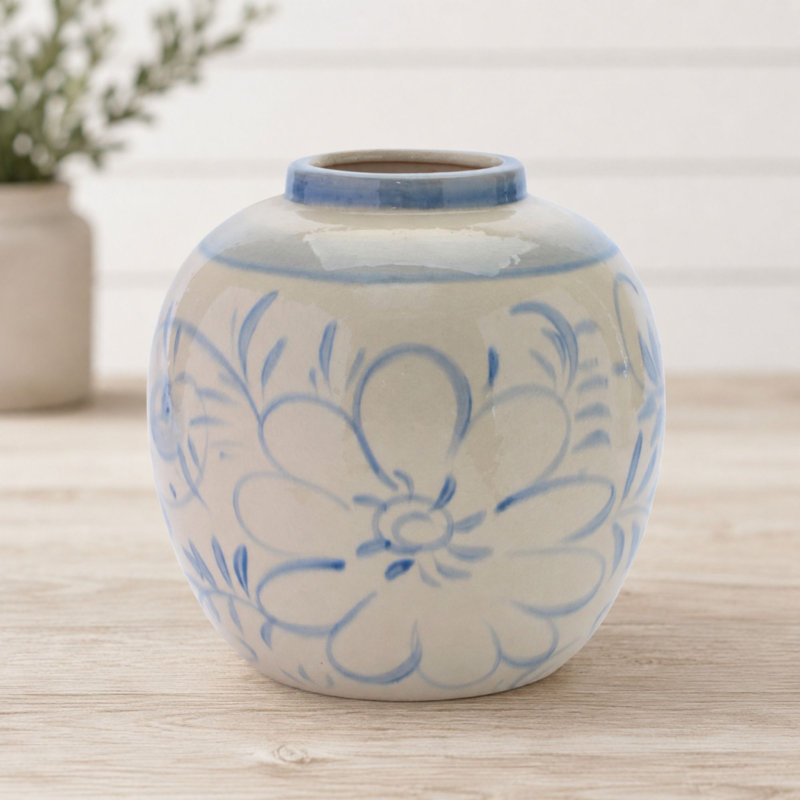 Vase floral en grès 9,25 po, 9.25'' H X 6'' W X 6'' D