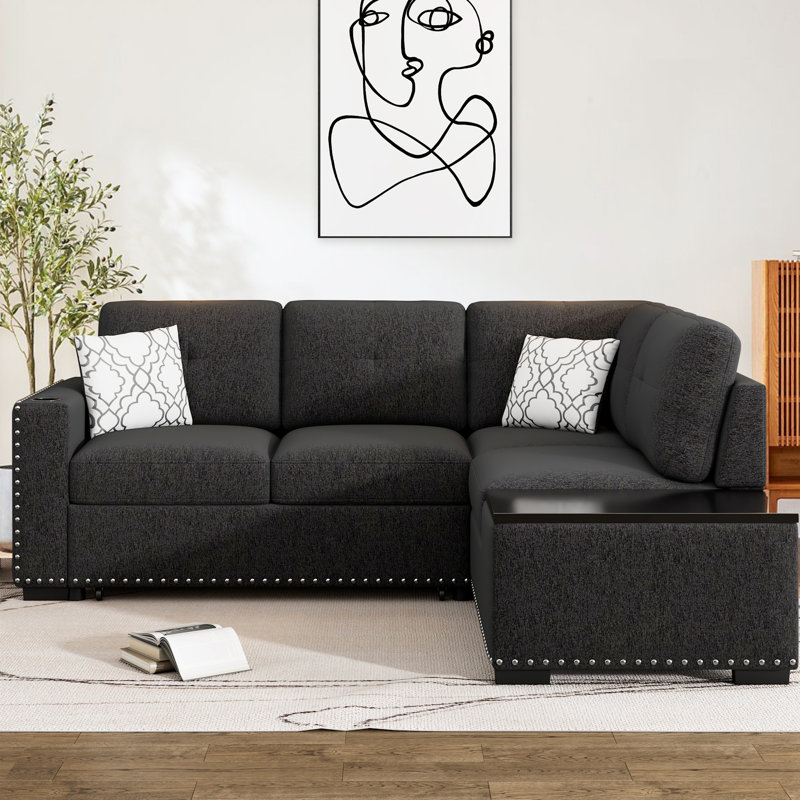 Kentin Upholstered 83.8'' Sleeper Sofa, Chenille Black
