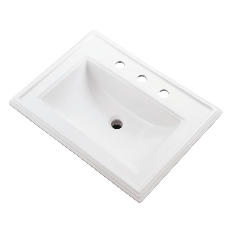 Lavabo de salle de bain rectangulaire encastré en porcelaine vitreuse avec trop-plein Logan, Centres de 8 po