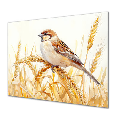 House Sparrow Bird In The Field I - Bird Metal Print Wall Art