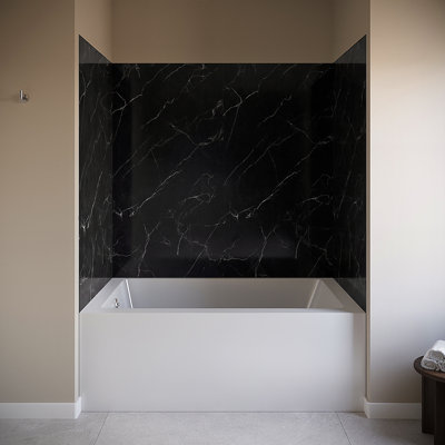 60 in. L x 32 in. W x 55 in. H 4-Piece Glue-Up Alcove Bathtub Wall Surround in Matte Calcatta Marble Finish