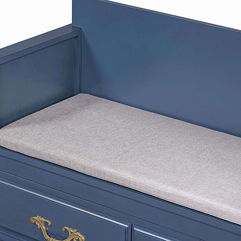 Banc de rangement avec dossier et coussin amovible, Marine antique