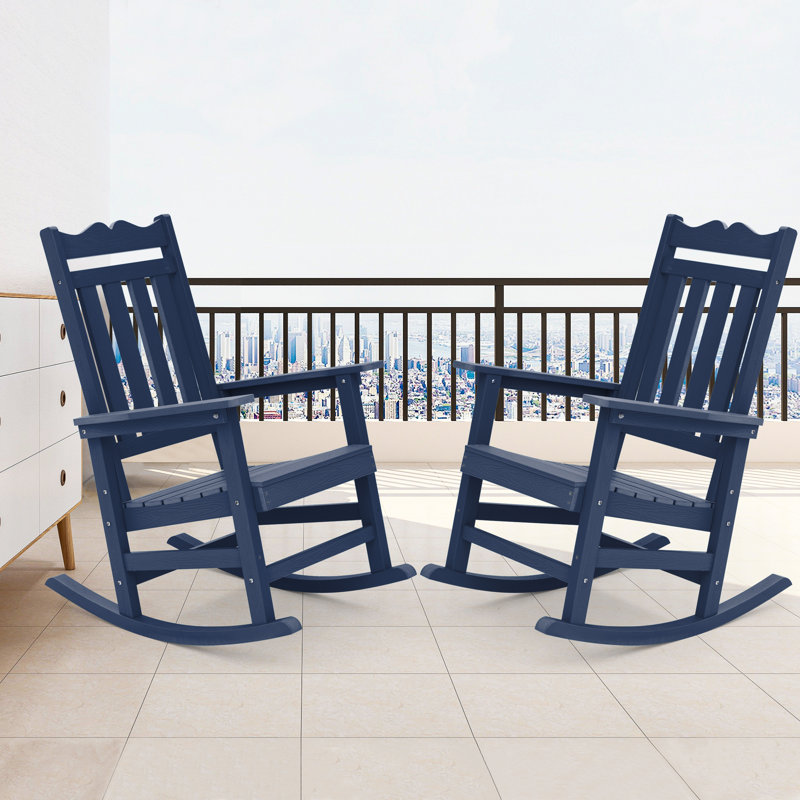 Chaise Adirondack berçante en plastique Anick, Bleu marine
