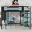 Lit mezzanine double en bois avec bureau, tablettes, prise d'alimentation et ports USB / Type-C, plus éclairage RVB-1325880681