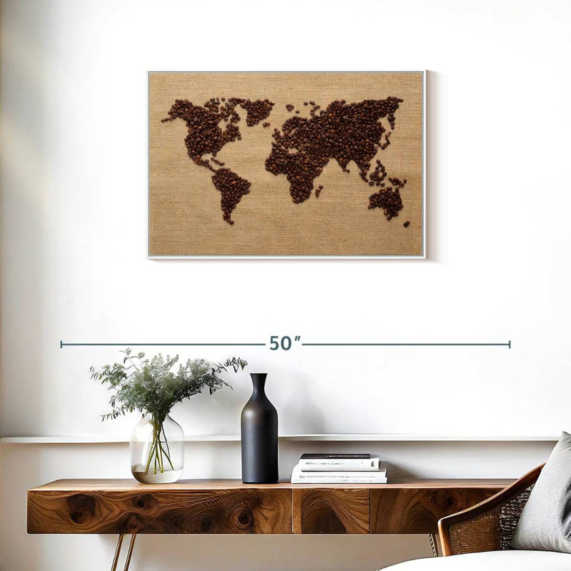 Monde du café, 31 po x 21 po, Cadre flottant blanc