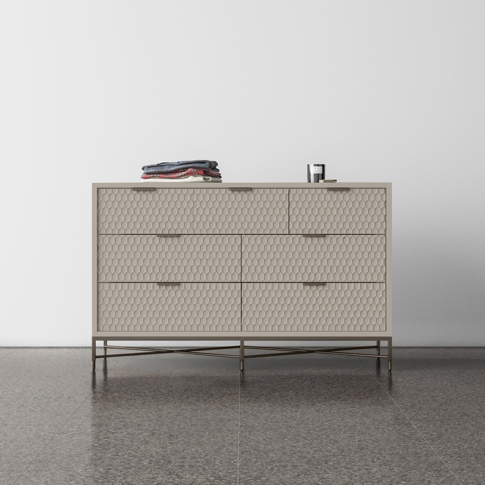 Capra 7 Drawer 56" W Double Dresser, Cement Gray