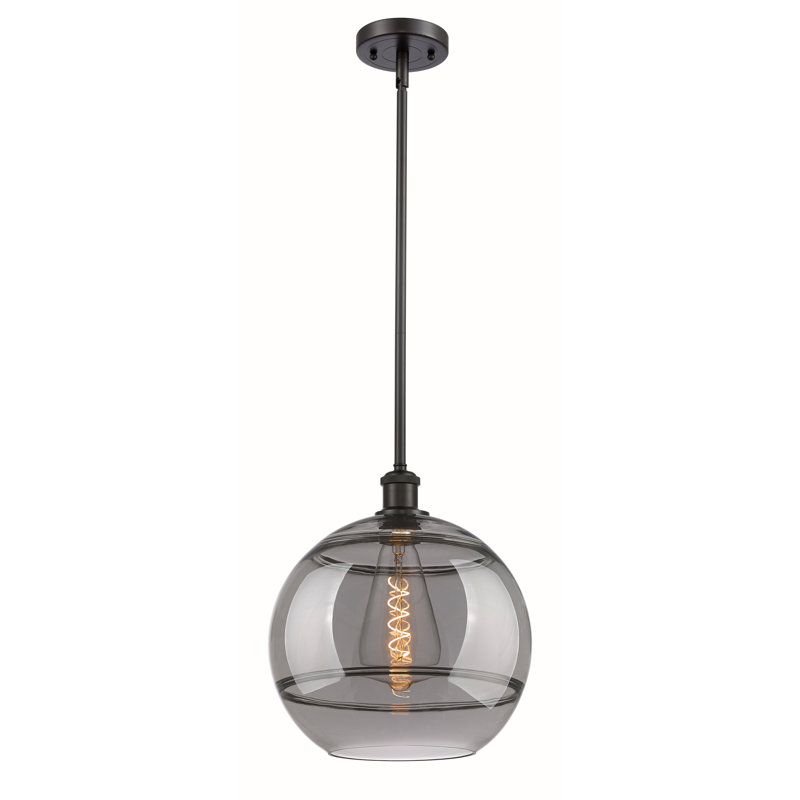 Luminaire suspendu avec tige 1 lumière Ballston Bienes-516-G556, H 13,38 po x l 12 po x P 12 po, Gris fumée clair