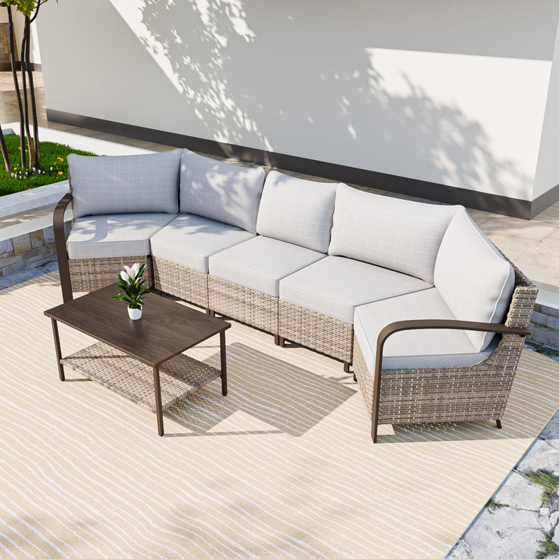Ensemble de conversation avec canapé en rotin 6 pièces 6 pièces, Beige
