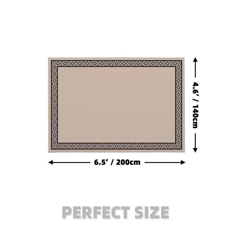 Tapis rectangulaire en polyester tissé à la machine kaki / noir Alyssah, Rectangle 4 pi 7 po x 6 pi 7 po