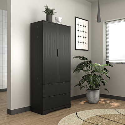Freestanding Modern Fluted Kitchen Pantry Cabinet with 2 Large Drawers & 8-Door Spice Rack