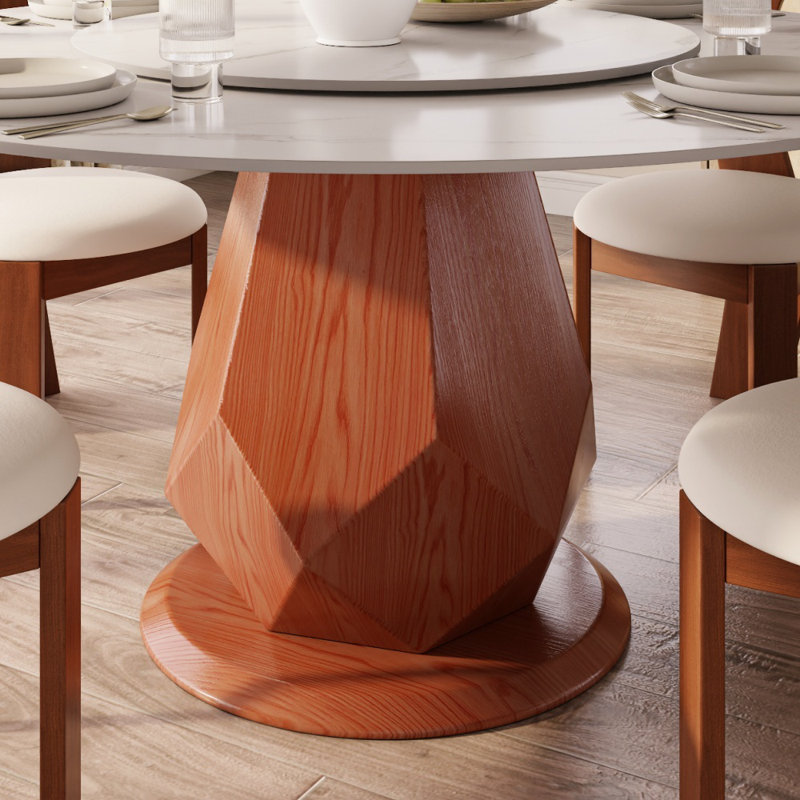 Table de salle à manger ronde en bois fritté rotatif moderne pour 4 à 8 personnes avec base géométrique fiable, assemblage facile
