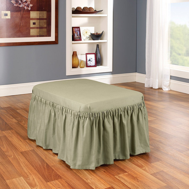 Elegant Natural Cotton Duck Ottoman Slipcover with Waterfall Skirt