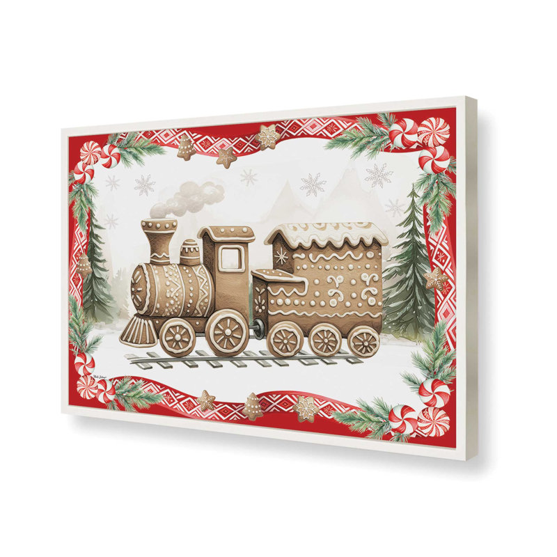 «Gingerbread Lane Train» par Nicole DeCamp, reproduction d'art, L 48 x H 36, Blanc, Impression encadrée