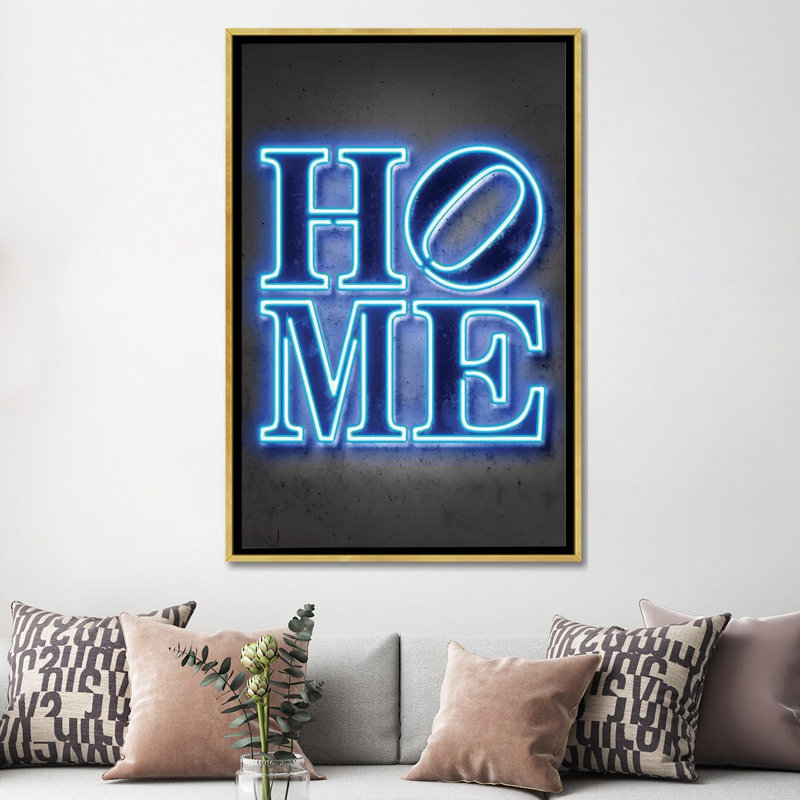 "Home" par Octavio Mielu-impression d’art textuel, H 60 po x l 40po x P 1,5 po, Toile encadrée d'or, Pas de tapis