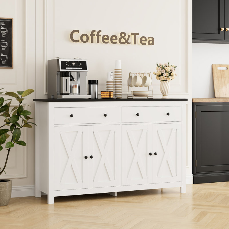 55.1'' Sideboard, White/Black