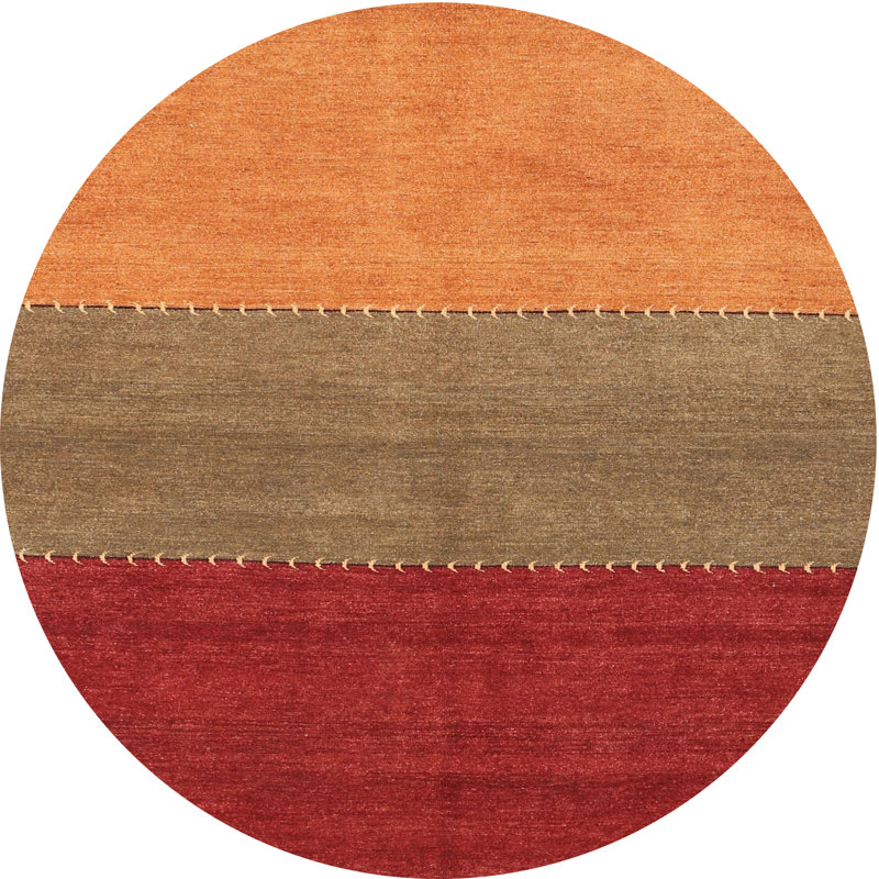 Tapis de zone rouge/orange contemporaine, Rond 4 pi