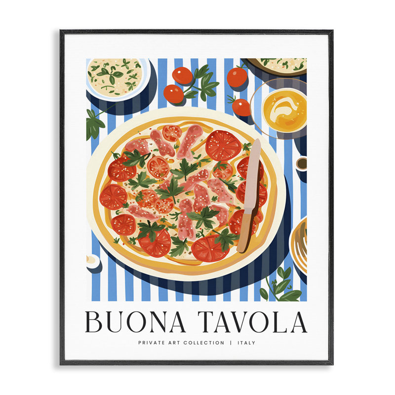 Buona Tavola, H 20 po x l 16 po, Giclée encadrée noir minuit