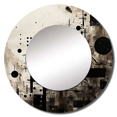 Samer African Brown And Black Geometric Art - Abstract Shapes Large Wall Mirror, Modern Round Unique Mirror, Printed Metal Art