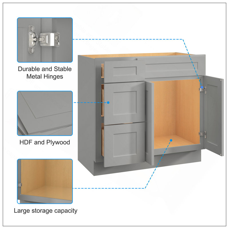 Versatile 36 In. W X 21 In. D X 34.5 In. H In Shaker White Plywood Ready To Assemble Floor Vanity Sink Base Kitchen Cabinet With Left Door